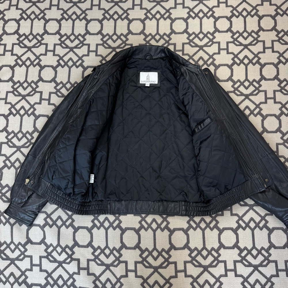 London Fog Black Genuine Leather Bomber Jacket Sz S - Picture 5 of 15